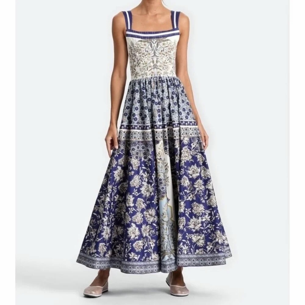 NWT Alice + Olivia Guinevere Forevermore Maxi Dress Blue Floral Stripe Bustier 2